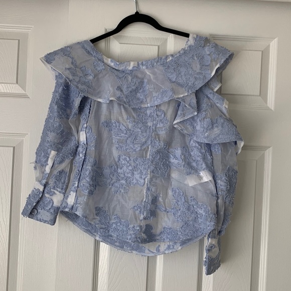 Self-Portrait Blue Floral Fil Coupé Asymmetrical One Shoulder Top size US 2 - Picture 4 of 7